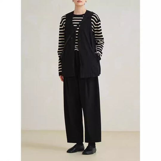 Damen Hochtaillierte weite Bundfaltenhose im Palazzo-Stil mit verdeckten Eingrifftaschen Nord Taschen