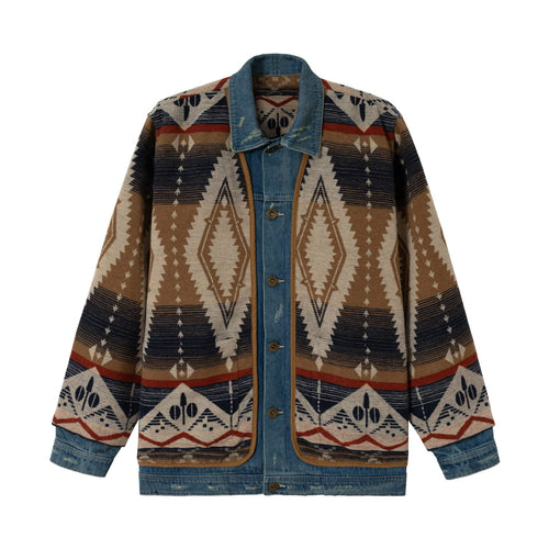 Unisex Kurzer gewobener Azteken-Cardigan mit Denimblende Nord Taschen