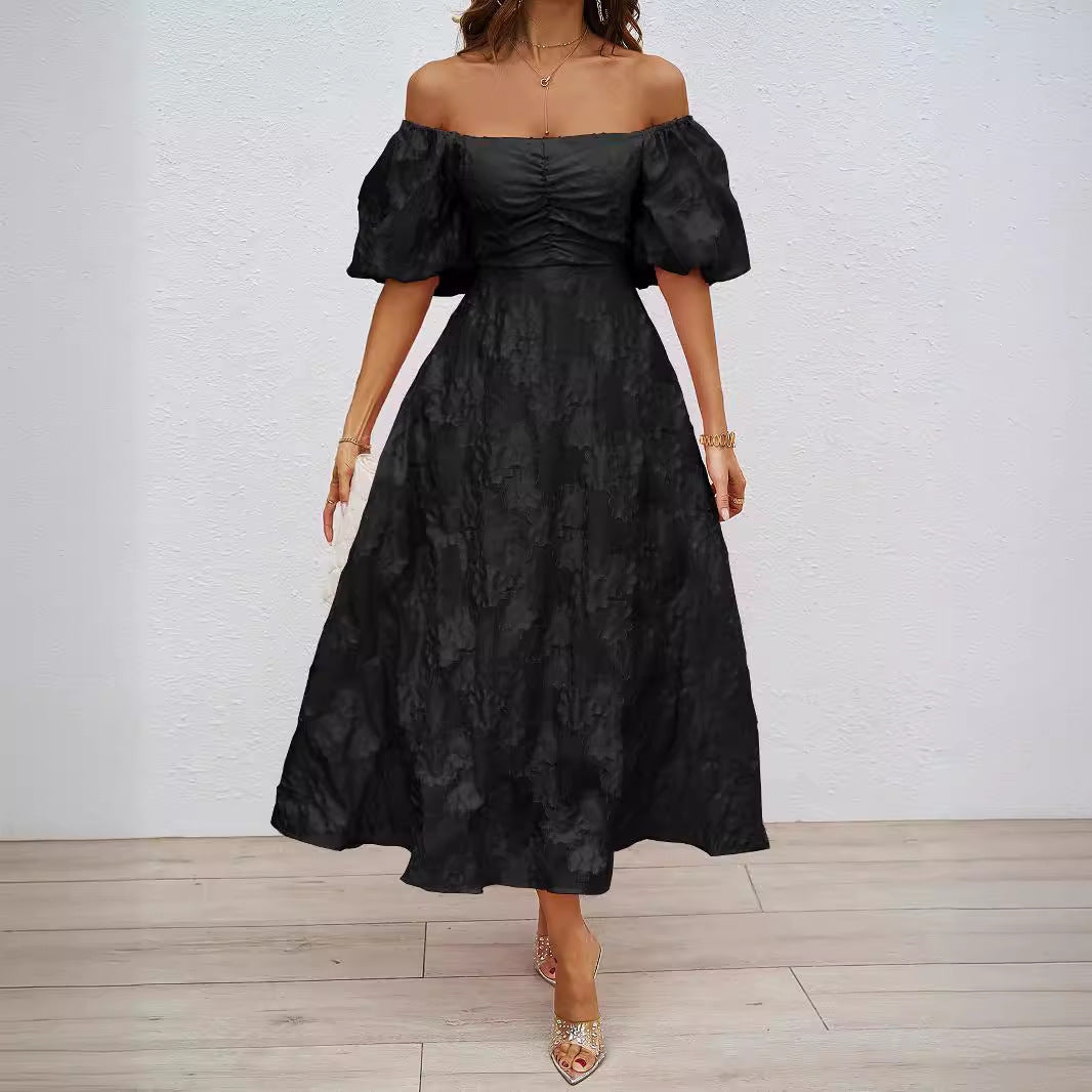 Damen Maxikleid mit schulterfreiem Design und voluminösen Puffärmeln