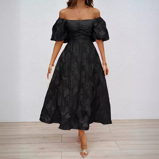 Damen Maxikleid mit schulterfreiem Design und voluminösen Puffärmeln