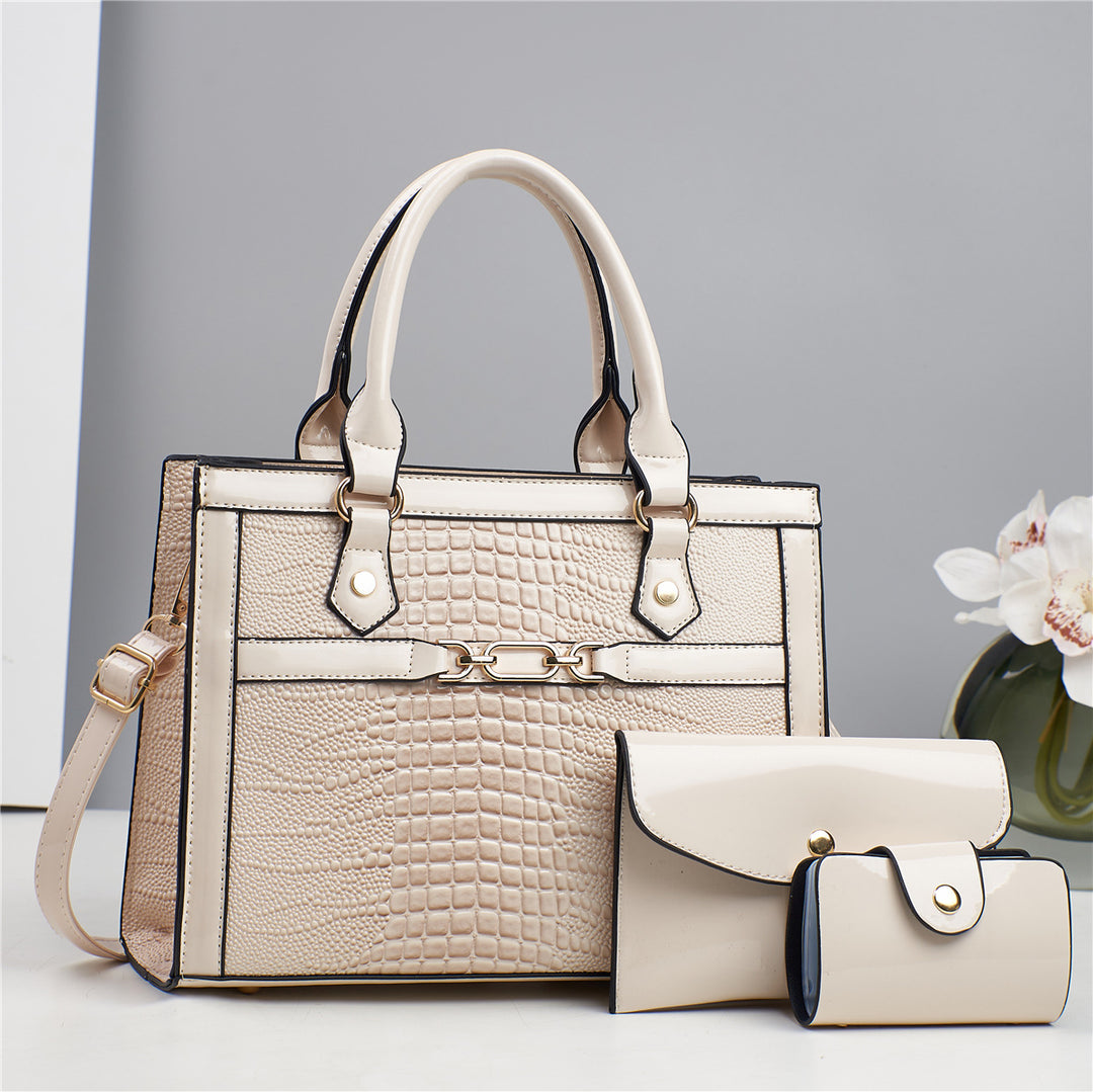 Damen elegante Handtasche mit hochwertiger Kroko-Prägung und abnehmbarer Clutch Nord Taschen