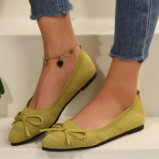 Damen elegante Ballerinas mit raffiniertem Schleifen-Detail und atmungsaktiver Obermaterialstruktur
