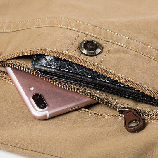 Herren leichte Canvas-Übergangsjacke mit gesteppter Schulterpasse und Reißverschluss Nord Taschen