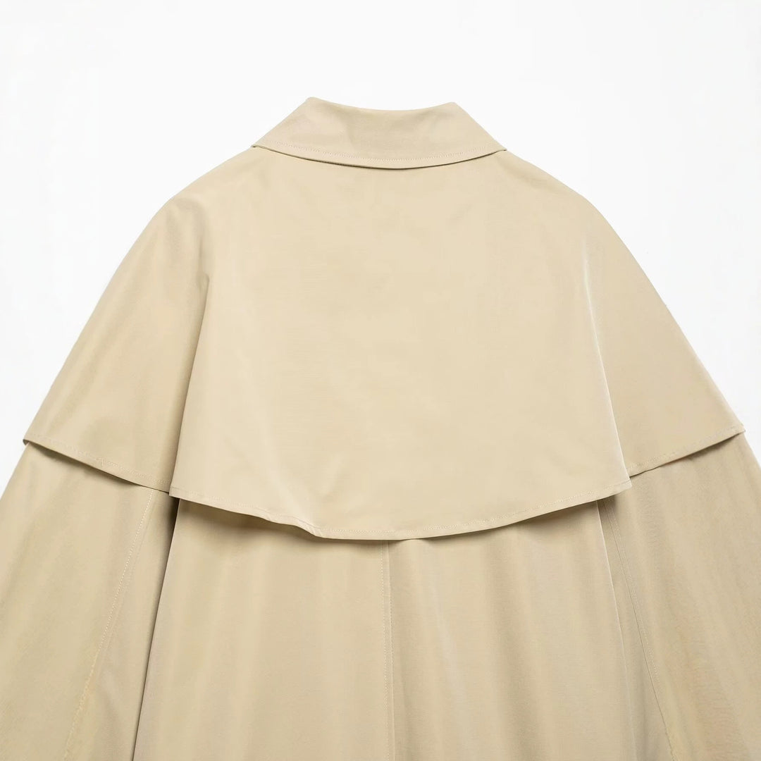 Damen Leichter Trenchcoat mit Schultercape und Druckknopf-Verschluss Nord Taschen