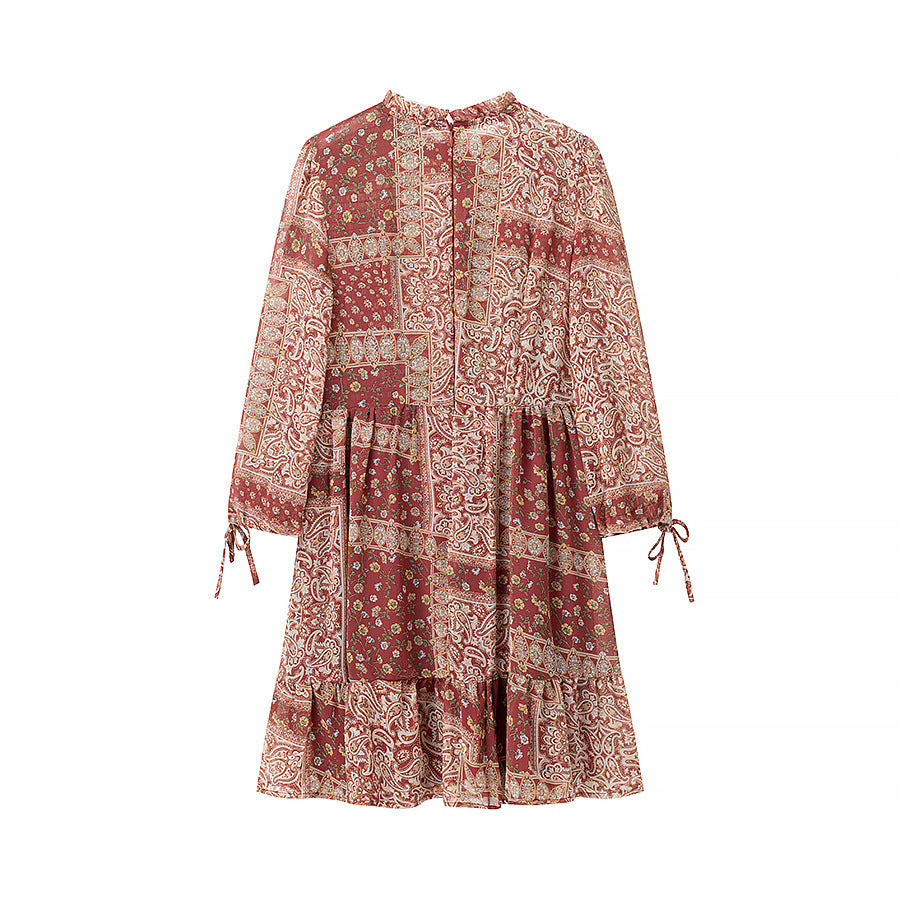 Damen Patchwork-Rüschen-Minikleid mit Smock-Bustier und Volantstufen Nord Taschen