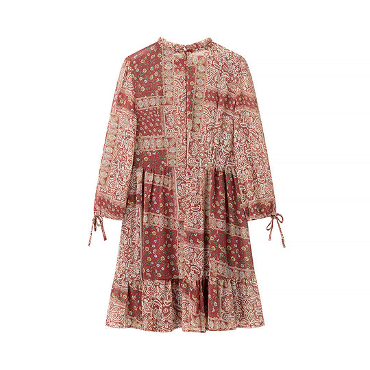 Damen Patchwork-Rüschen-Minikleid mit Smock-Bustier und Volantstufen Nord Taschen