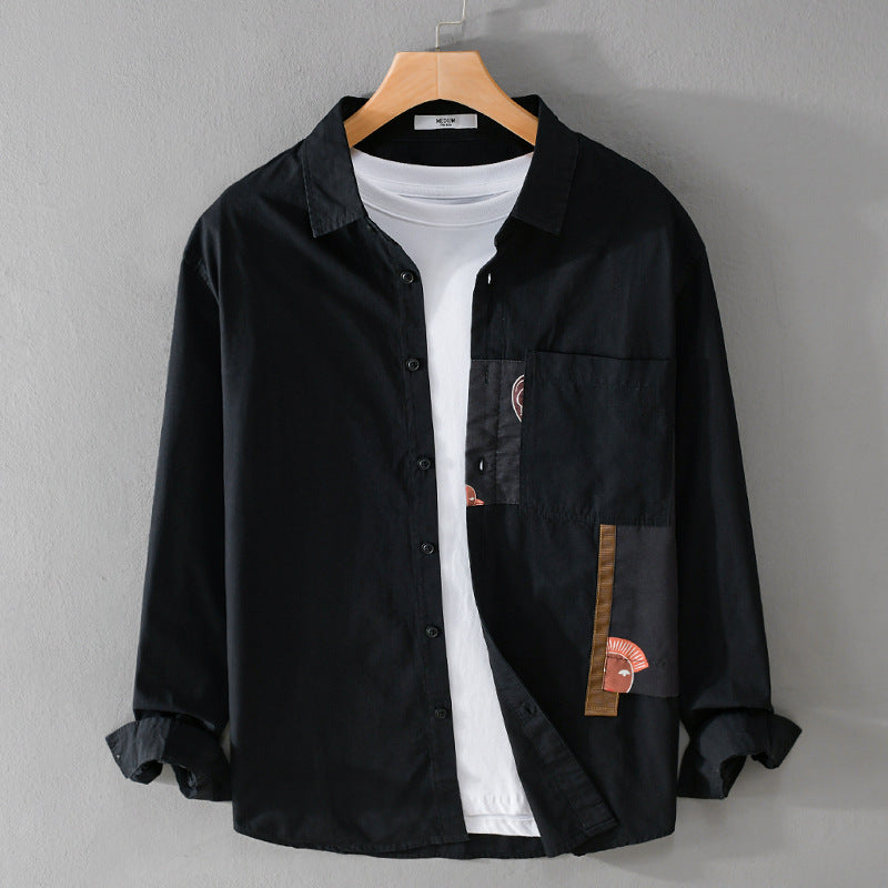 Herren Leichtes Baumwoll-Overshirt mit Brusttasche und abstraktem Grafikpatch Nord Taschen