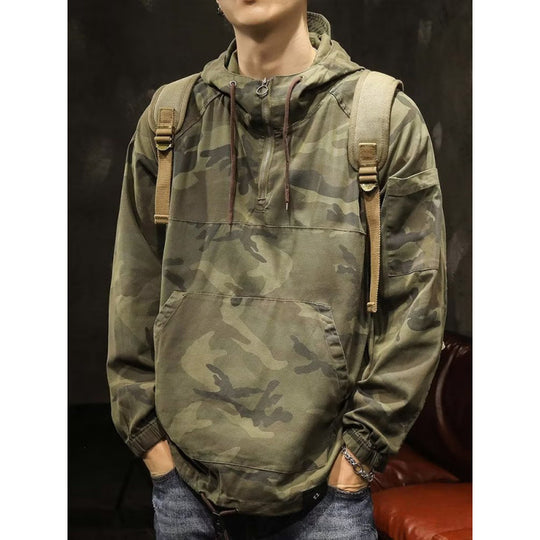 Herren Kapuzen-Anorak mit Halbzip, Kängurutasche und Tunnelzugsaum Nord Taschen