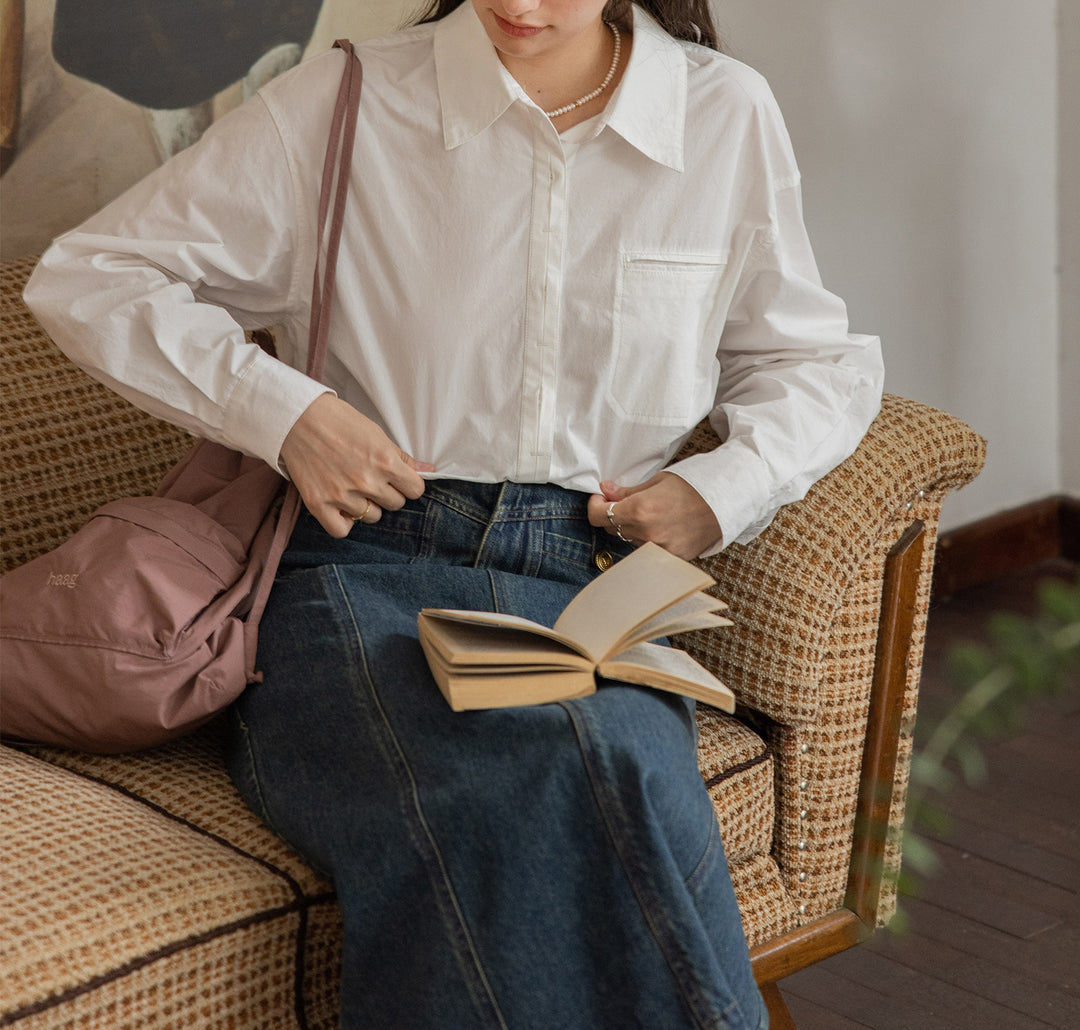 Damen Oversized Hemdbluse mit Brusttasche Nord Taschen