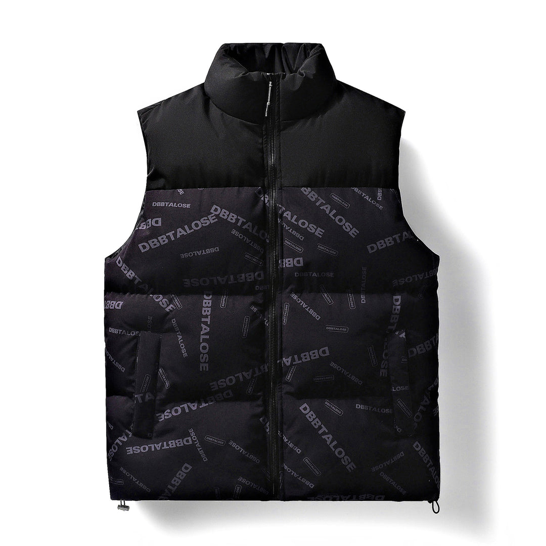 Herren Gepolsterte Steppweste mit hohem Kragen Allover-Logoprint & Kordelzugsaum Nord Taschen