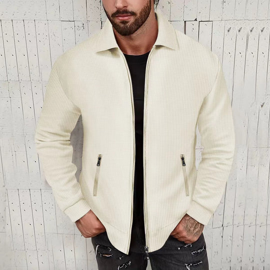 Herren minimalistische Stehkragen-Feinstrick-Übergangsjacke mit Zwei-Wege-Reißverschluss und verdeckten Reißverschlusstaschen Nord Taschen