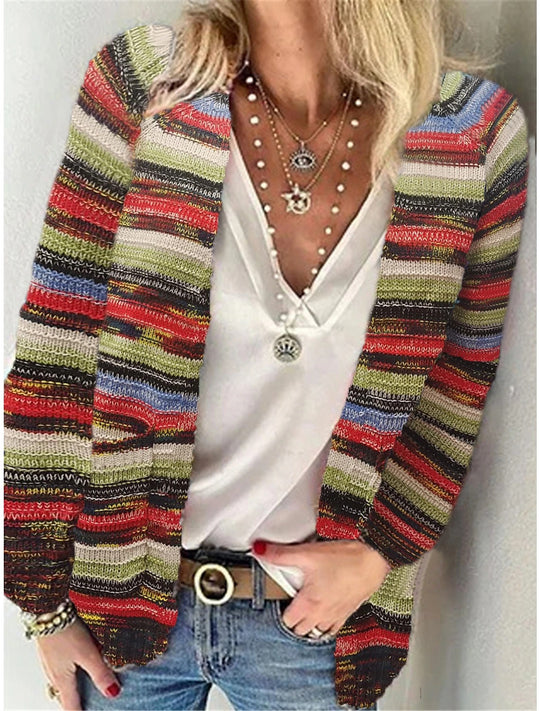 Damen Mehrfarbiger Strickcardigan mit offener Front, legerem Oversize-Schnitt und feinem Rippbündchen Nord Taschen