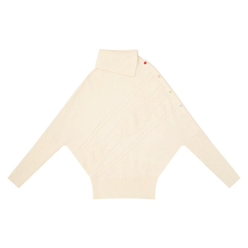 Damen Oversize-Pullover mit Rollkragen, asymmetrischer Schulter-Knopfleiste und Zopfstrick-Details Nord Taschen