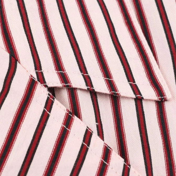 Damen Gestreifte Hemdbluse mit Stehkragen und Tunnelzug Nord Taschen