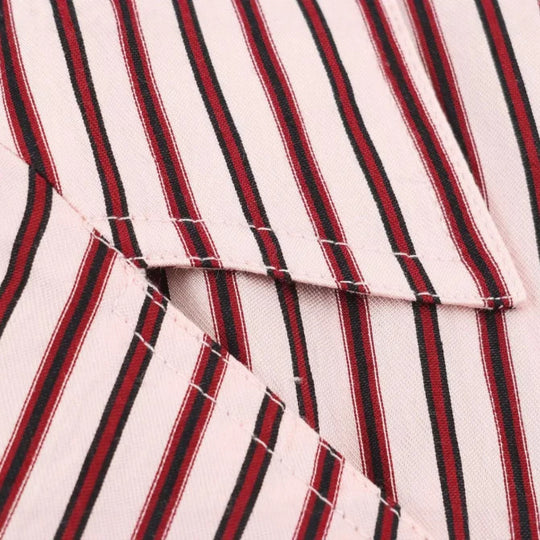 Damen Gestreifte Hemdbluse mit Stehkragen und Tunnelzug Nord Taschen