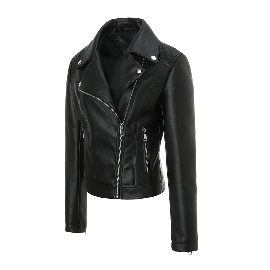 Damen Taillierte Biker-Lederjacke mit Stepp-Schultern Nord Taschen