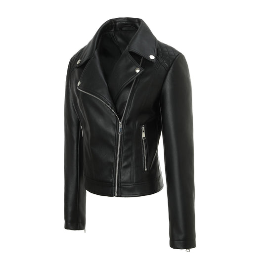 Damen Taillierte Biker-Lederjacke mit Stepp-Schultern Nord Taschen