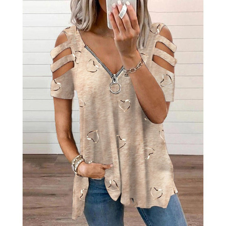 Damen V-Ausschnitt T-Shirt mit Cut-Outs und Herzdesign