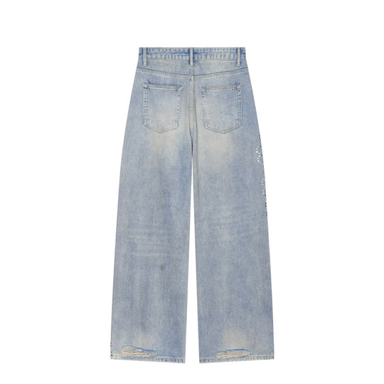 Damen High Waist Jeans mit weitem Bein, Destroyed-Details und Nietenapplikation Nord Taschen