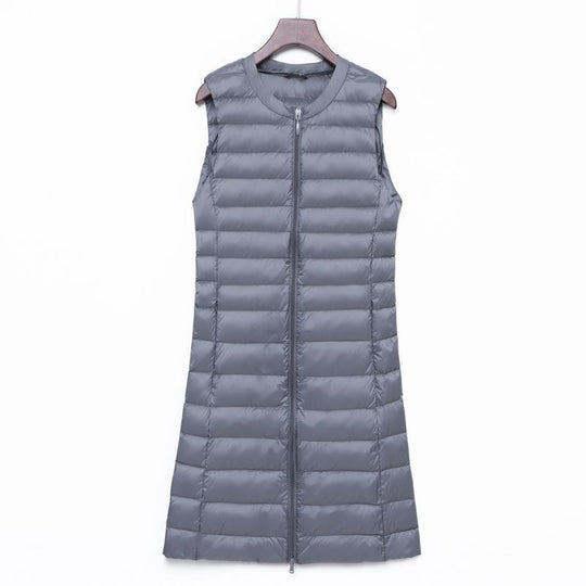 Damen Lange gesteppte Thermoweste mit A-Linien-Silhouette Nord Taschen