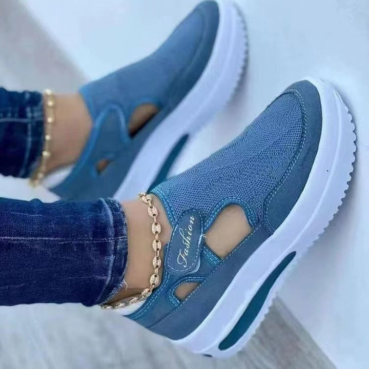 Damen  atmungsaktive Strick-Sneaker mit Klettverschluss, Cut-Outs und Plateau-Luftsohle Nord Taschen