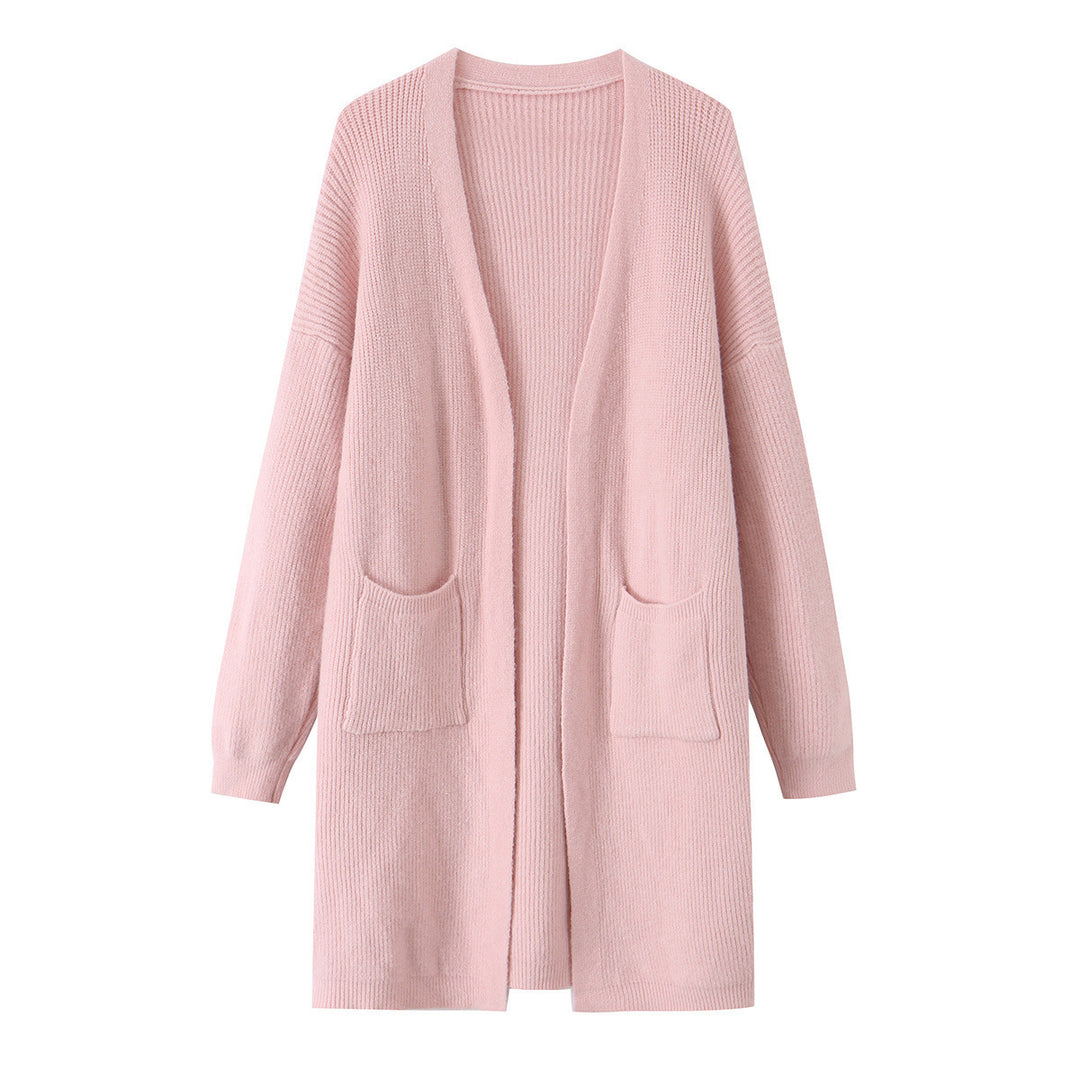Damen Longline Strickcardigan mit aufgesetzten Taschen Nord Taschen