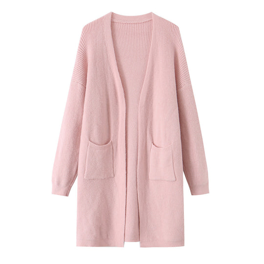 Damen Longline Strickcardigan mit aufgesetzten Taschen Nord Taschen