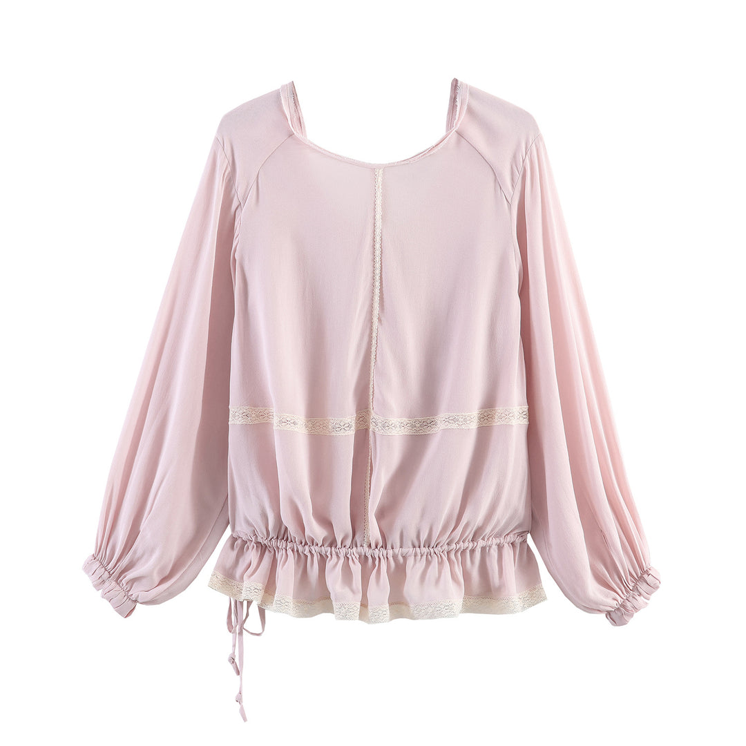 Damen Rüschenbluse mit V‑Ausschnitt, Ballonärmeln und Tunnelzugtaillierung Nord Taschen