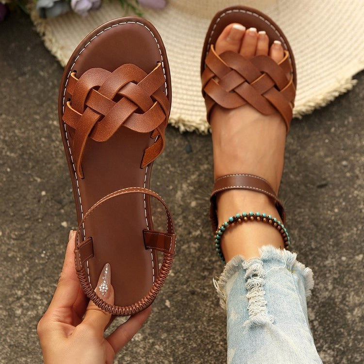 Damen bequeme geflochtene Sandalen mit verstellbarem Riemen