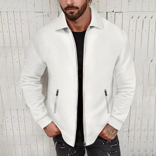 Herren minimalistische Stehkragen-Feinstrick-Übergangsjacke mit Zwei-Wege-Reißverschluss und verdeckten Reißverschlusstaschen Nord Taschen