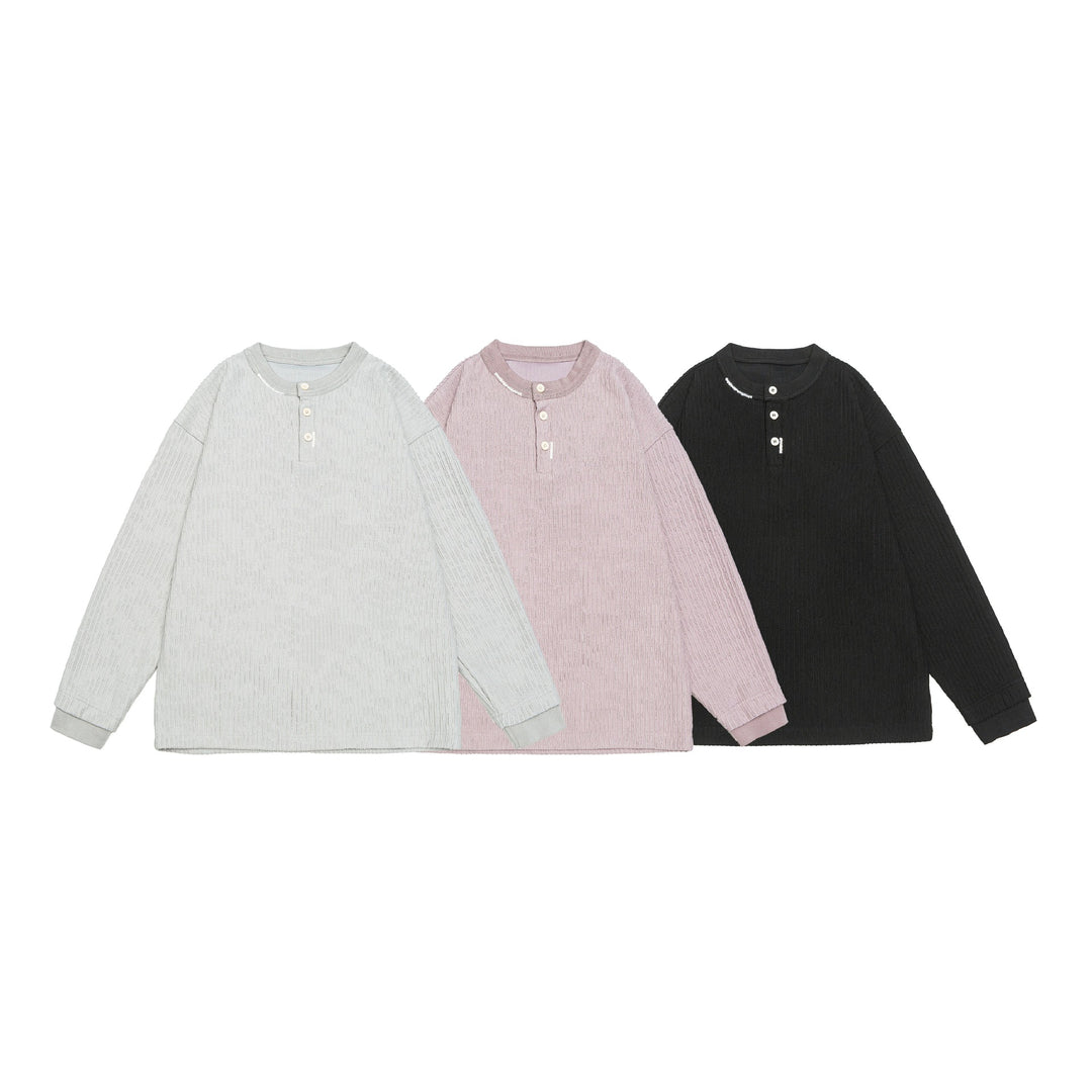 Unisex Gerippter Henley-Pullover mit Knopfleiste Oversize-Schnitt Nord Taschen