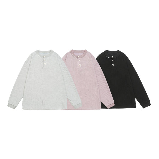 Unisex Gerippter Henley-Pullover mit Knopfleiste Oversize-Schnitt Nord Taschen