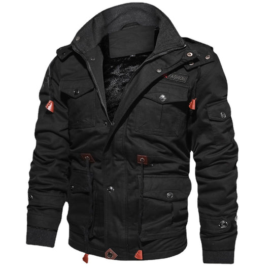 Herren robuste Canvas-Fieldjacke mit wärmender Samtfleece-Innenlage, Kapuze und Multifunktionstaschen Nord Taschen