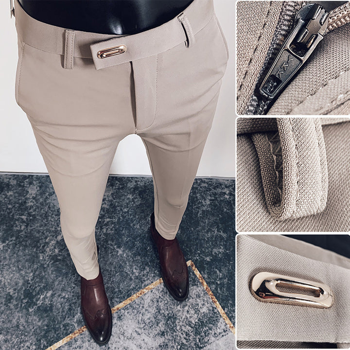 Herren taillierte Slimfit Anzughose mit elastischem Bund, verdecktem Reißverschluss und modischem Gürteldetail Nord Taschen