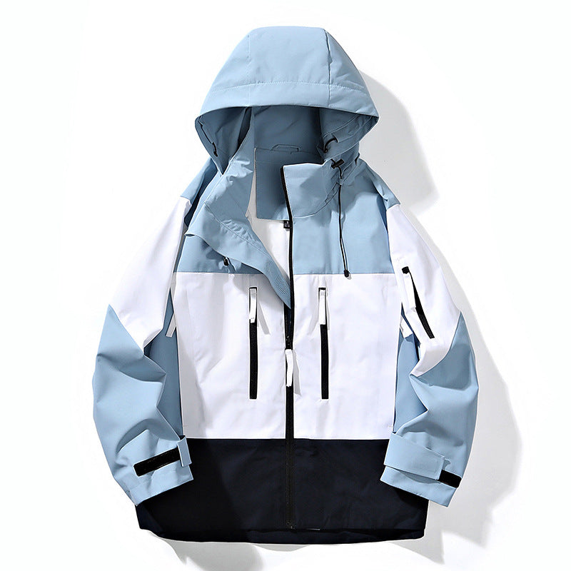 Herren Wasserabweisende Colorblock-Outdoorjacke mit Kapuze, Mehrfach-Reißverschlusstaschen und verstellbaren Bündchen Nord Taschen