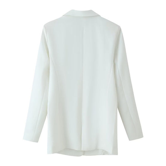 Damen doppelreihiger Longline-Blazer mit Reverskragen und Zierknöpfen Nord Taschen
