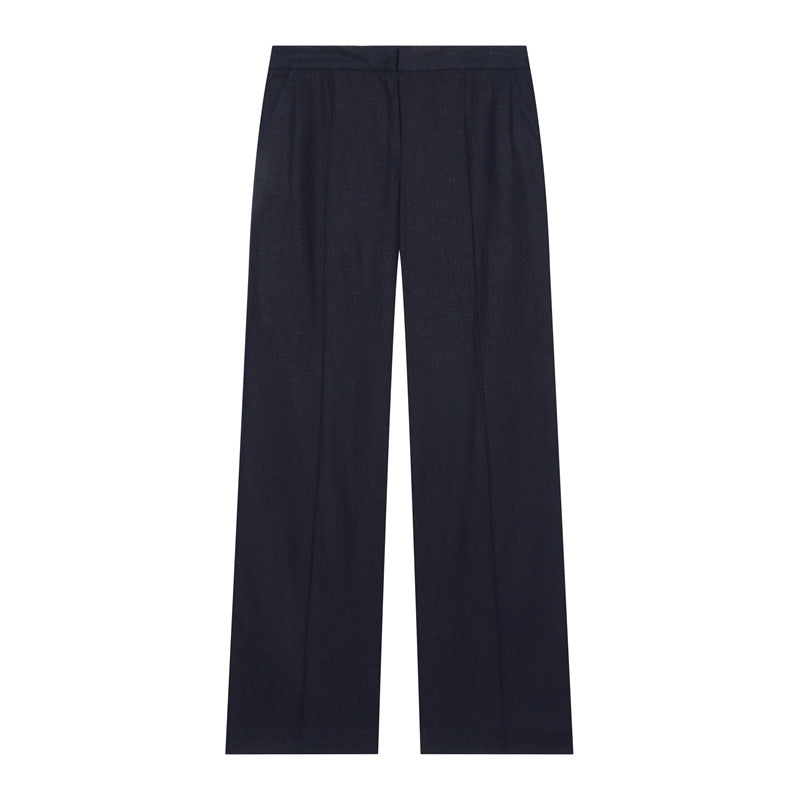 Damen Leichte Leinenhose mit weitem Bein und Bügelfalte Nord Taschen