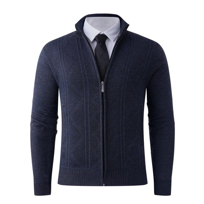 Herren Strick-Zipjacke mit Stehkragen und dezentem Rautenmuster Nord Taschen