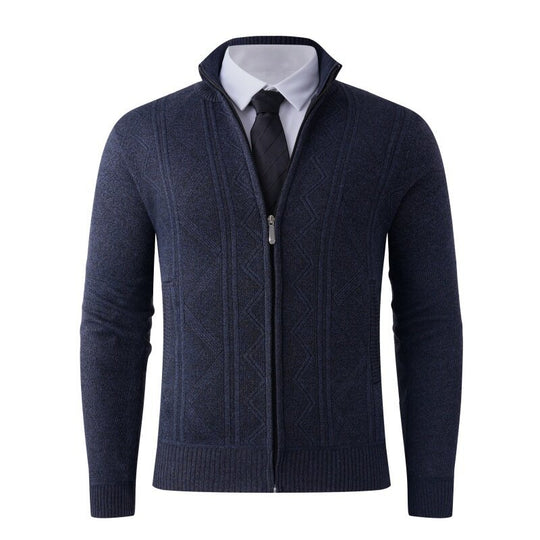 Herren Strick-Zipjacke mit Stehkragen und dezentem Rautenmuster Nord Taschen
