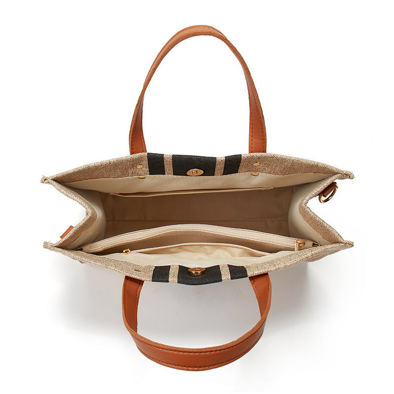 Damen Tragetasche mit eleganten Ledergriffen und gestreiftem Design Nord Taschen