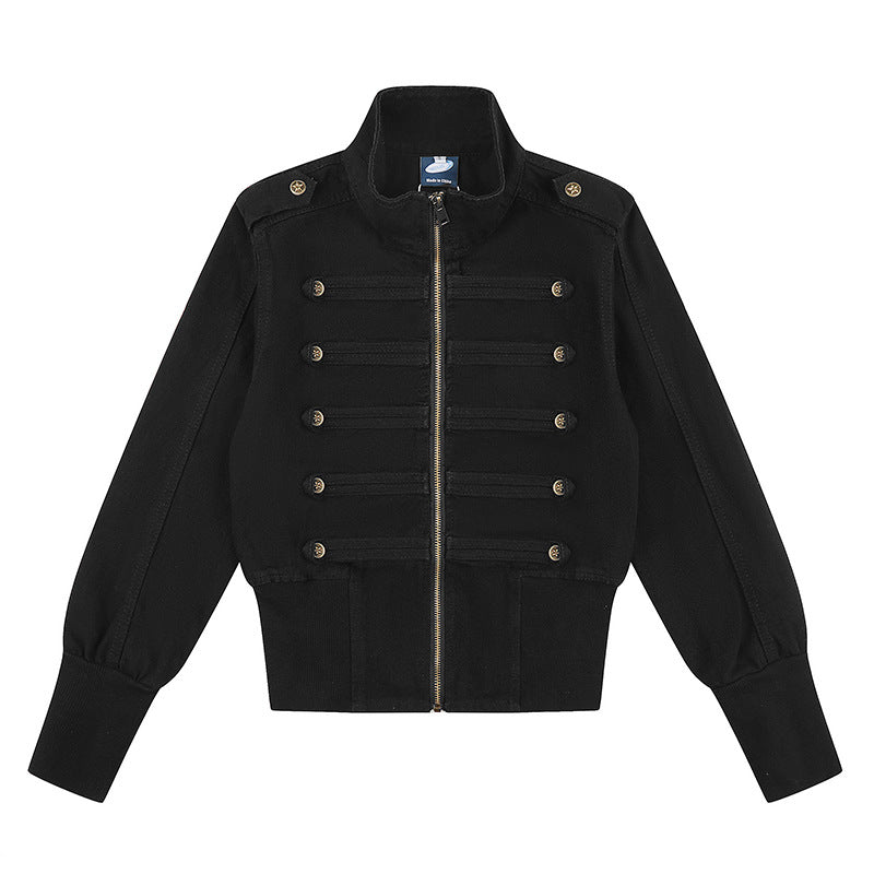 Damen Military-inspirierte Bomberjacke mit Stehkragen und Zierknopfleisten Nord Taschen