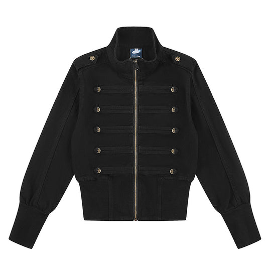 Damen Military-inspirierte Bomberjacke mit Stehkragen und Zierknopfleisten Nord Taschen