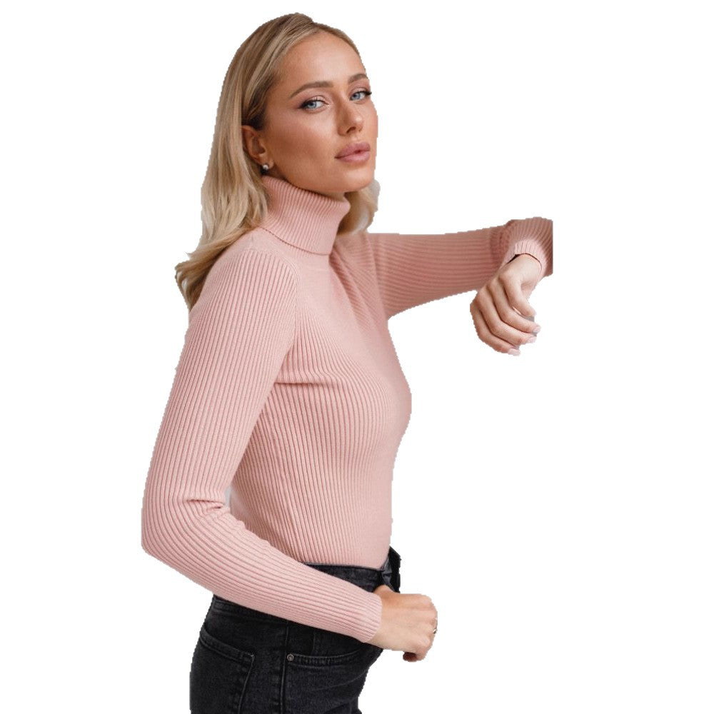 Damen Figurbetonter Rippstrick-Rollkragenpullover Nord Taschen