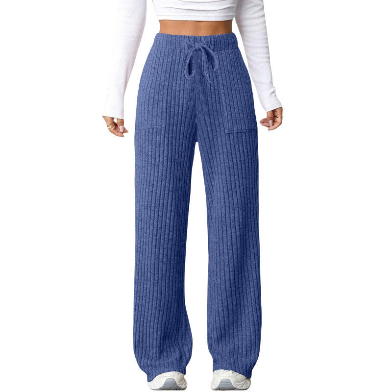 Damen Weite Rippstrick-Loungebundhose mit Tunnelzug und aufgesetzten Taschen Nord Taschen