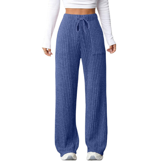 Damen Weite Rippstrick-Loungebundhose mit Tunnelzug und aufgesetzten Taschen Nord Taschen