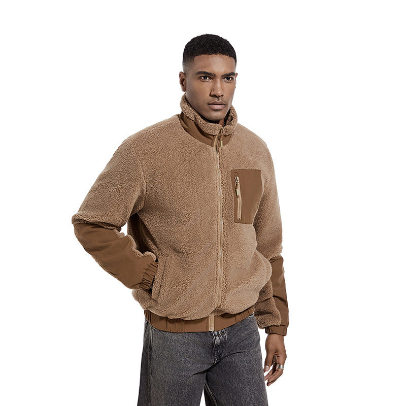 Herren Fleecejacke mit hochgeschlossenem Kragen und seitlichen Reißverschlusstaschen