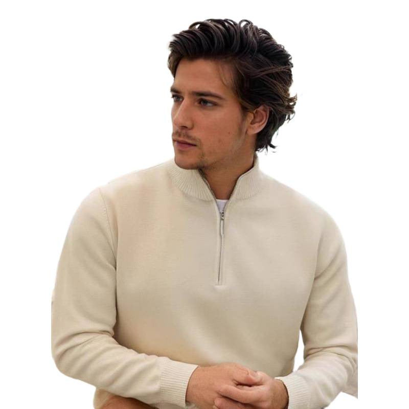 Herren Feinstrick-Halbzip-Pullover mit Stehkragen und Rippbündchen Nord Taschen