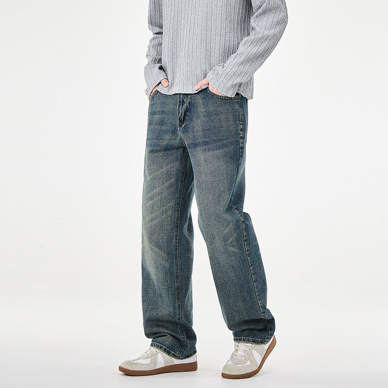 Herren weite Denim-Jeans mit geradem Schnitt und Vintage-Waschung Nord Taschen