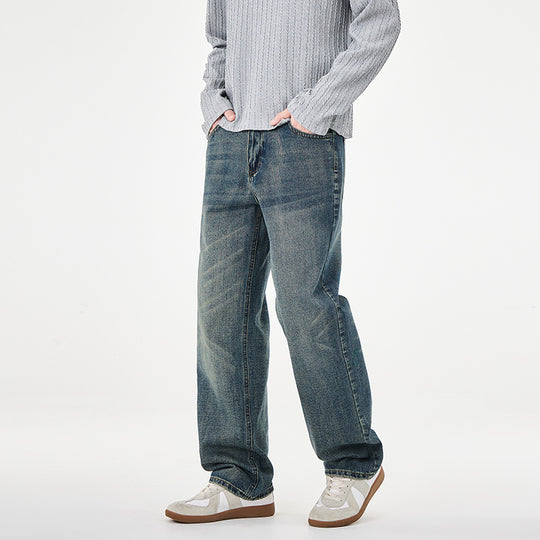 Herren weite Denim-Jeans mit geradem Schnitt und Vintage-Waschung Nord Taschen
