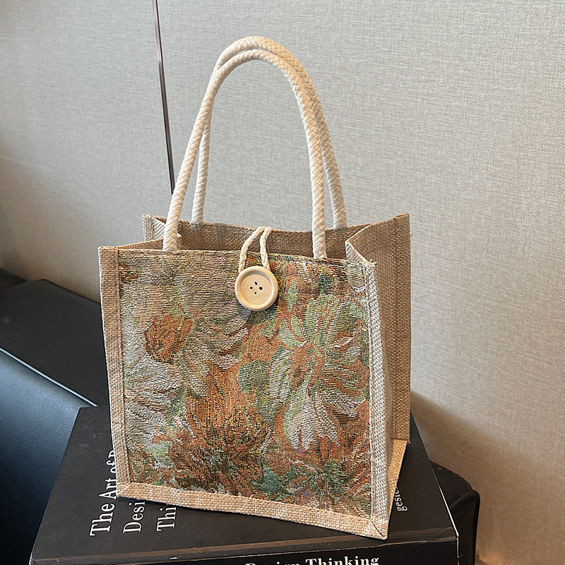 Damen Jute-Tragetasche mit kunstvollem floralem Stickdesign Nord Taschen